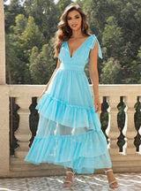 Sexy Deep V-neck Ruffled Dress