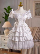 White Satin Bow Homecoming Dress