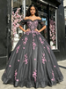 Gray Tulle Short Sleeve Appliques Quinceanera Dress