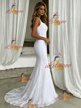 White Mermaid Lace Straps Wedding Dress
