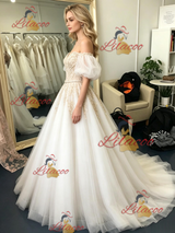 Tulle Off the Shoulder Appliques Prom Dress