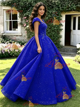 Blue Seuqins Straps Quinceanera Dress