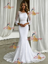 White Mermaid Lace Short Sleeve Wedding Dress