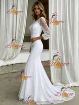 White Mermaid Lace Short Sleeve Wedding Dress