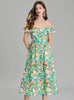 Green Printed Off the Shoulder Dress