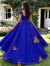 Blue Seuqins Straps Quinceanera Dress