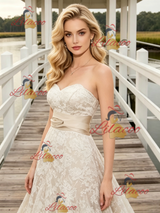 Ivory Lace Strapless Wedding Dress