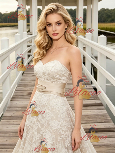 Ivory Lace Strapless Wedding Dress