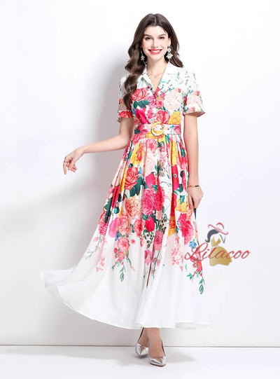 Retro Sleeveless Silm Waist Printed Dress