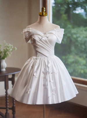 White Satin Pleats Butterfly Homecoming Dress