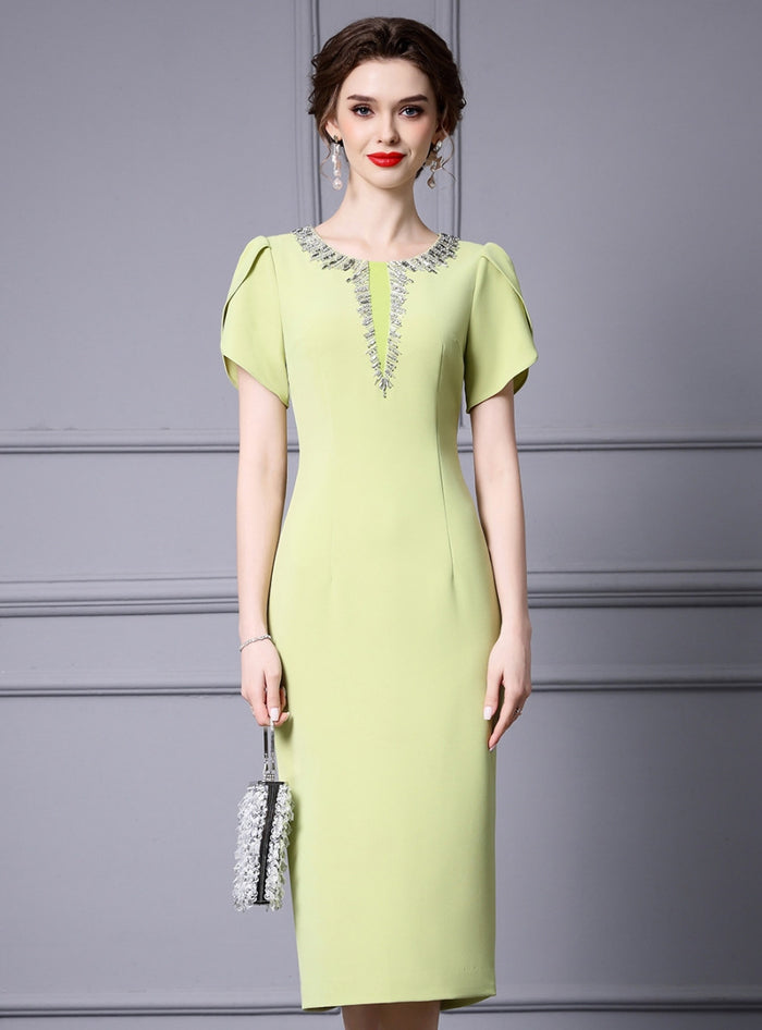 Green Short Sleeve Beading Mother Of The Bride Dress
