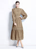Spliced Stand-up Collar Lantern Sleeve Dress
