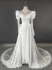 White Satin Appliques Beading High Neck Wedding Dress