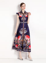 Printed Holiday Slim Long Dress