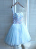 Blue Tulle Strapless Flower Homecoming Dress