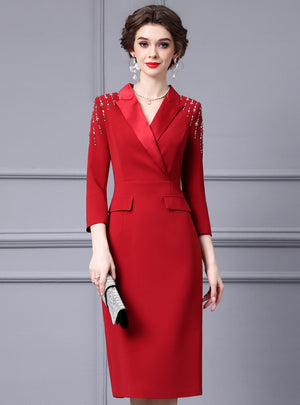 Red V-neck Beading Mother Of The Bride Dress