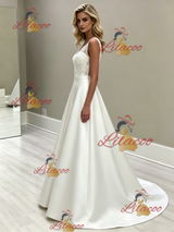 White Satin V-neck Wedding Dress