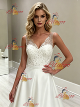 White Satin V-neck Wedding Dress