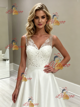 White Satin V-neck Wedding Dress