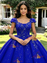Blue Seuqins Straps Quinceanera Dress