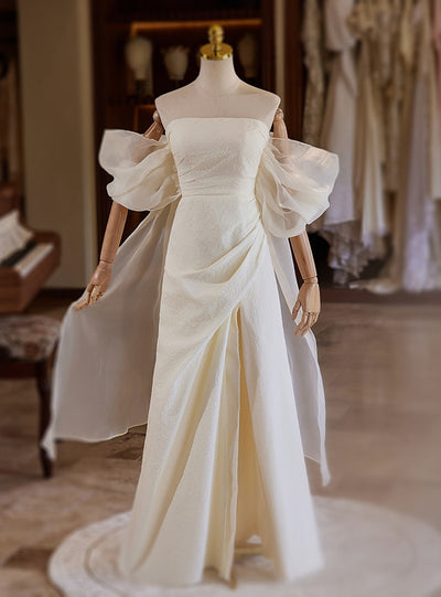 Simple Ivory Strapless Split Pleats Wedding Dress