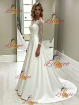 White Satin Lace Short Sleeve Wedding Dress