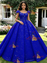 Blue Seuqins Straps Quinceanera Dress