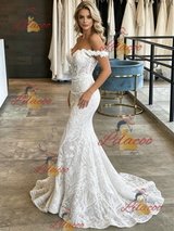 White Mermaid Lace Off the Shoulder Wedding Dress
