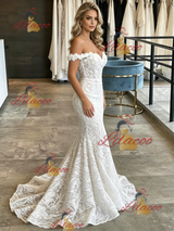 White Mermaid Lace Off the Shoulder Wedding Dress