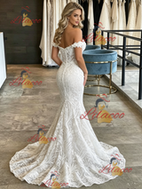 White Mermaid Lace Off the Shoulder Wedding Dress