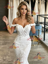 White Mermaid Lace Off the Shoulder Wedding Dress