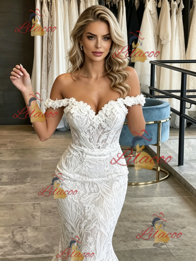 White Mermaid Lace Off the Shoulder Wedding Dress