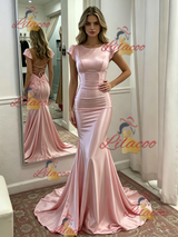 Pink Satin Backless Prom Dress