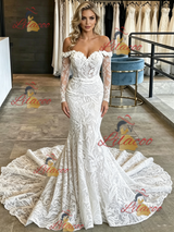 White Mermaid Lace Long Sleeve Wedding Dress