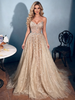 Champagne Sequins Straps Prom Dress