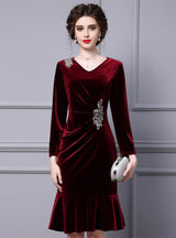 Burgundy Velvet Mother Of The Bride Dress