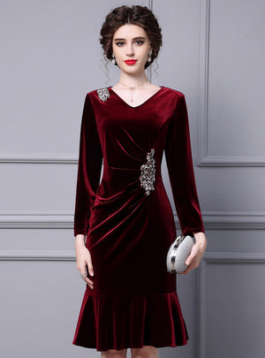 Burgundy Velvet Mother Of The Bride Dress