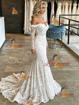 White Mermaid Lace Long Sleeve Wedding Dress