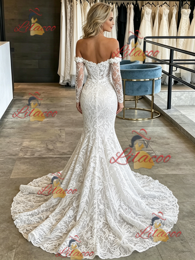 White Mermaid Lace Long Sleeve Wedding Dress