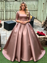 Short Sleeve Satin Pleats Prom Dress