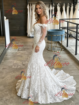 White Mermaid Lace Long Sleeve Wedding Dress