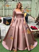 Short Sleeve Satin Pleats Prom Dress