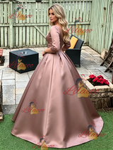 Short Sleeve Satin Pleats Prom Dress