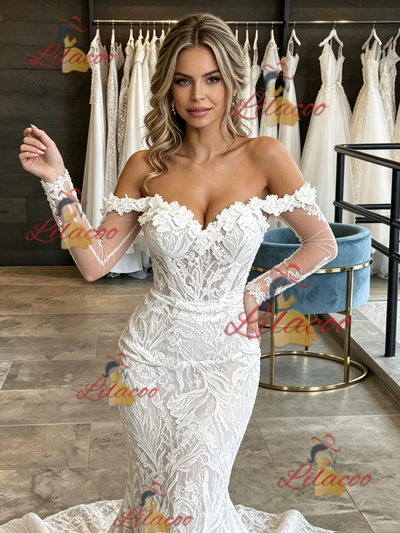 White Mermaid Lace Long Sleeve Wedding Dress