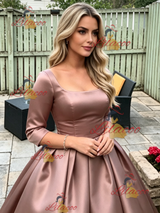 Short Sleeve Satin Pleats Prom Dress