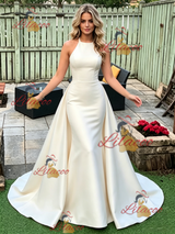 Sexy Ivory Satin Halter Prom Dress