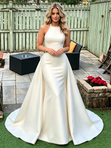 Sexy Ivory Satin Halter Prom Dress