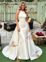 Sexy Ivory Satin Halter Prom Dress