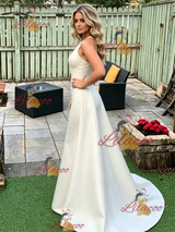 Sexy Ivory Satin Halter Prom Dress