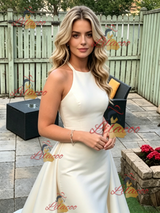 Sexy Ivory Satin Halter Prom Dress